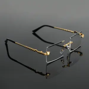 1pc of Men'S Frameless Eyewear - Contemporary Minimalist Rectangular Design, Golden Snake Bone, PC Lens for Stable Wear - Suitable for Business, Everyday, And Formal Events - Luxurious Men'S Glasses, Stylish Eyewear, Professional Glasses