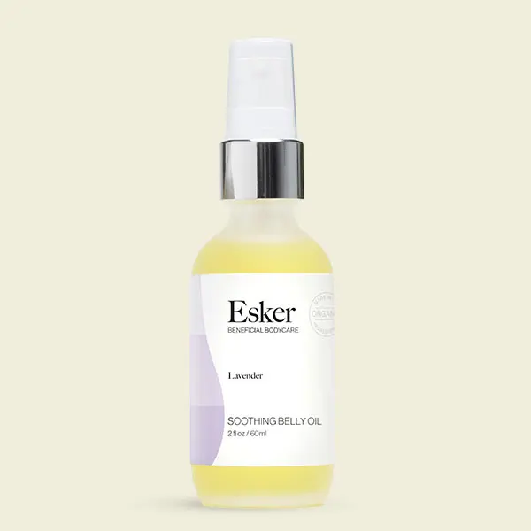 Esker Beauty Soothing Belly Oil - Pregnancy Safe Maternity Skincare & Hydrating Postpartum Body Care. Natural Lavender Body Oil for Stretch Mark Support & Mom-to-Be Essentials