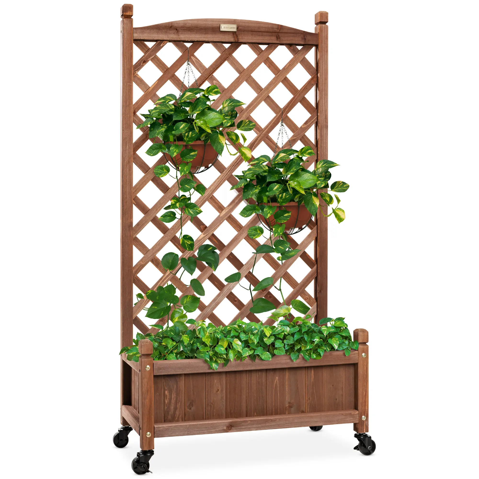 Best Choice Products 48in Mobile Wood Planter Box & Diamond Lattice Trellis, w/ Drainage Holes, Optional Wheels - Walnut Best Choice Products 48in Mobile Wood Planter Box & Diamond Lattice Trellis, w/ Drainage Holes, Optional Wheels - Walnut