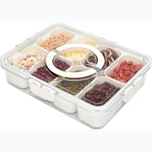 Reusable Divided Serving Tray with Lid, Snack Tray with Lid and Handle, Clear Snack Containers Ideal for Travel, Picnic, Party, 1 Pcs