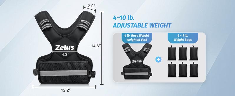 【Holiday Haul】ZELUS Weighted Vests, 4-10lbs/11-20lbs/20-32lbs Adjustable Workout Weighted Vest with 6 Ironsand Weights for Men&Women: Motivational Walking, Running,Rucking,Strength Training