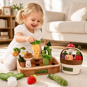 [Summervibes] BEBAMOUR 4-in-1 Montessori Sensory Baby Toy Playset, 6-12 Months Infants Developmental Toy with Friendly Faces, Plush Fabric, Safe Materials, Smiling Veggies, Whimsical Garden