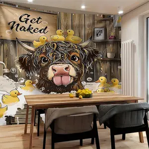 Cute Highland Cow & Rubber Duck Tapestry,Cute Duck Bath Print Tapestries Wall Blanket, Rustic Farmhouse Backdrop Decor for Bedroom Living Room Dorm, Durable Digital Print Wall Art Tapestry
