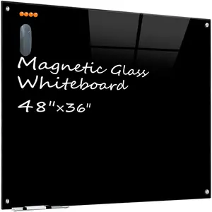 Black Glass Dry Erase Board -  Blackboard for Wall, 48"x36" Large Frameless Black Whiteboard for Office,  & School