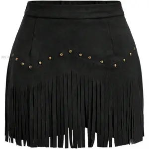 Women's Suede Fringe Sexy Cowgirl Skirts Country Concert Outfit Western High Waisted SkirtDD17CoreComet