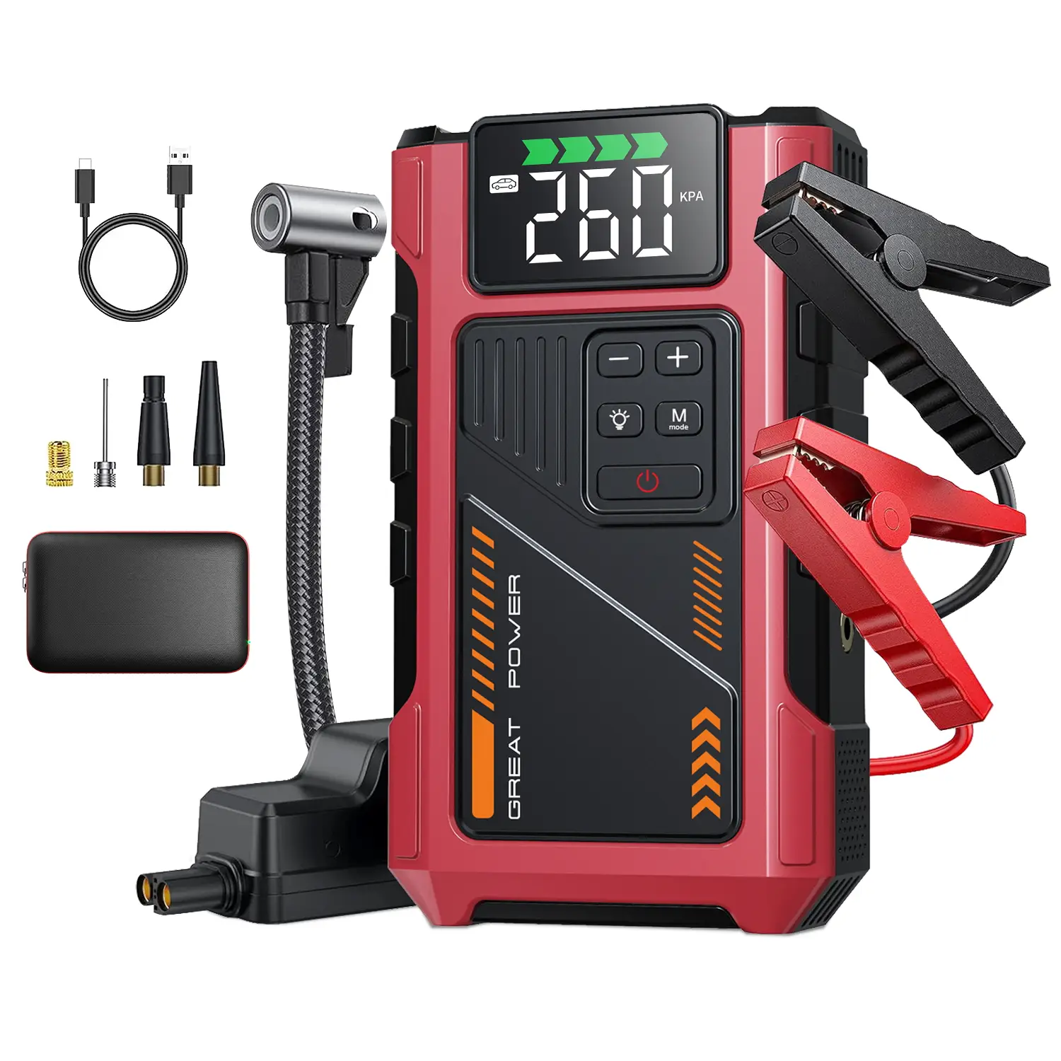 12000mAh Portable Jump Starter with Air Compressor, 150PSI, 12V Car Battery Jump Box, 8L Gas & 6.5L Diesel Engines, Wireless, Safe Clamps for Easy Use
