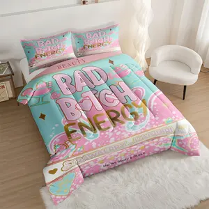 Playful Strawberry Daiquiri Comforter Set, Bad Bitch Energy Bedding Set, Colorful Pastel Design, Perfect for Fun and Trendy Bedroom Decor, Comfort and Style for Every Vibe, Includes 1 quilt, with 1 or 2 Pillowcase No Pillow Core