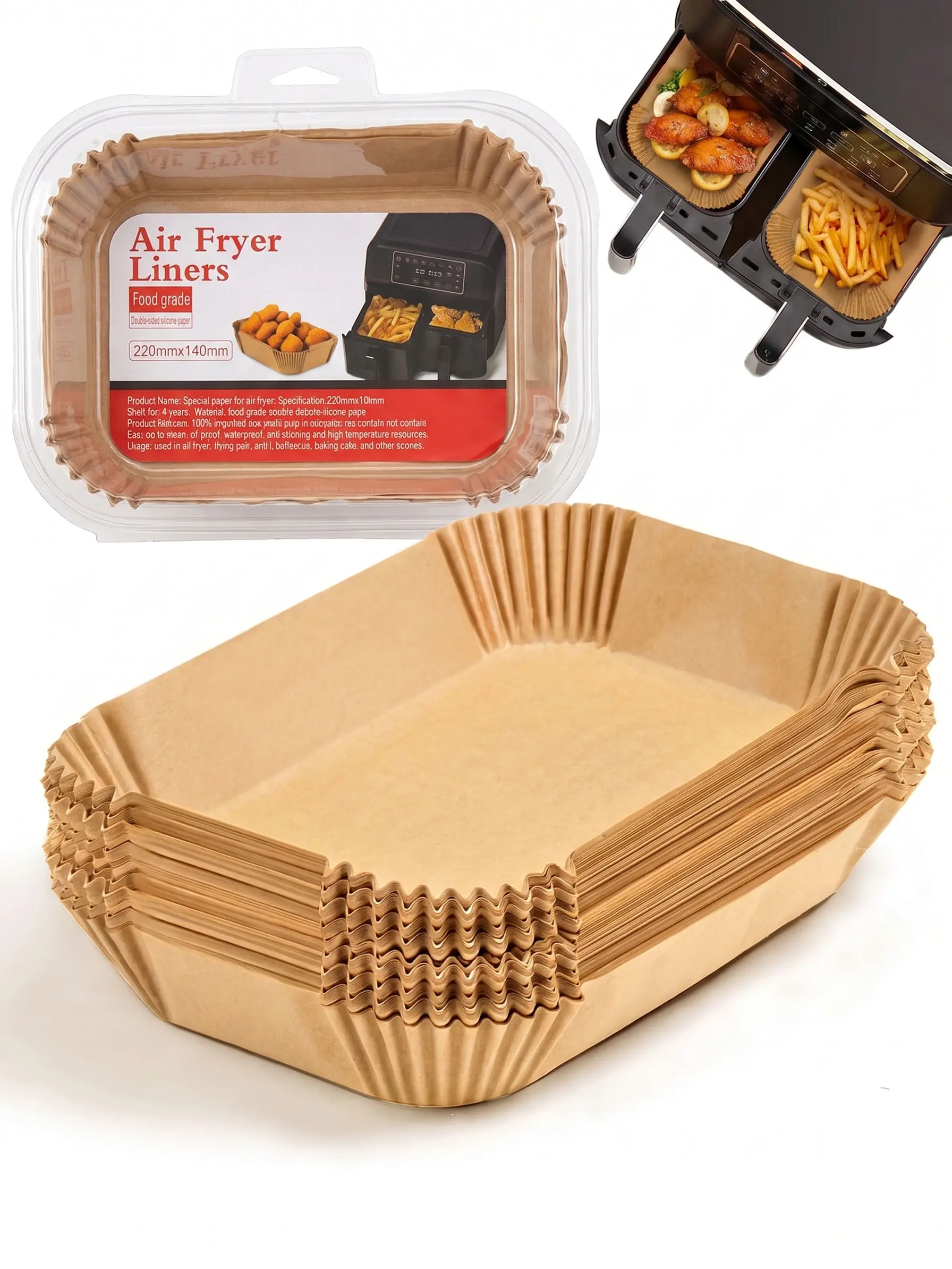 100 Pieces Disposable Rectangular Air Fryer Liner Paper, Oil Absorbent Paper, Kitchen Bakeware, Baking Tray & Oven Accessories for Home Baking