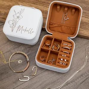 Luxurious Travel Jewelry Box for Women with Custom Birth Flower