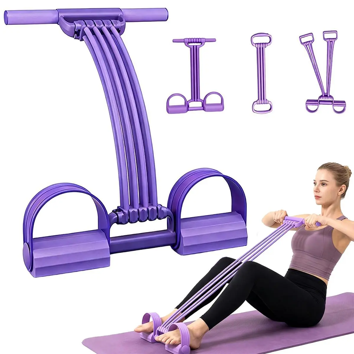 8-Tube Pedal Elastic Training Band with Handle, Portable Light Tension Rope, Home Workout Gear & Exercise Equipment for Home Stretching, Purple/Pink, Workout Bands, Fitness Bands