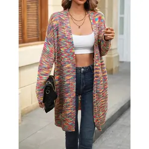1pc Women's Loose Casual V-Neck Long Sleeve Knitted Cardigan Sweater, Versatile Outerwear For Autumn/Winter Birthday Fabric