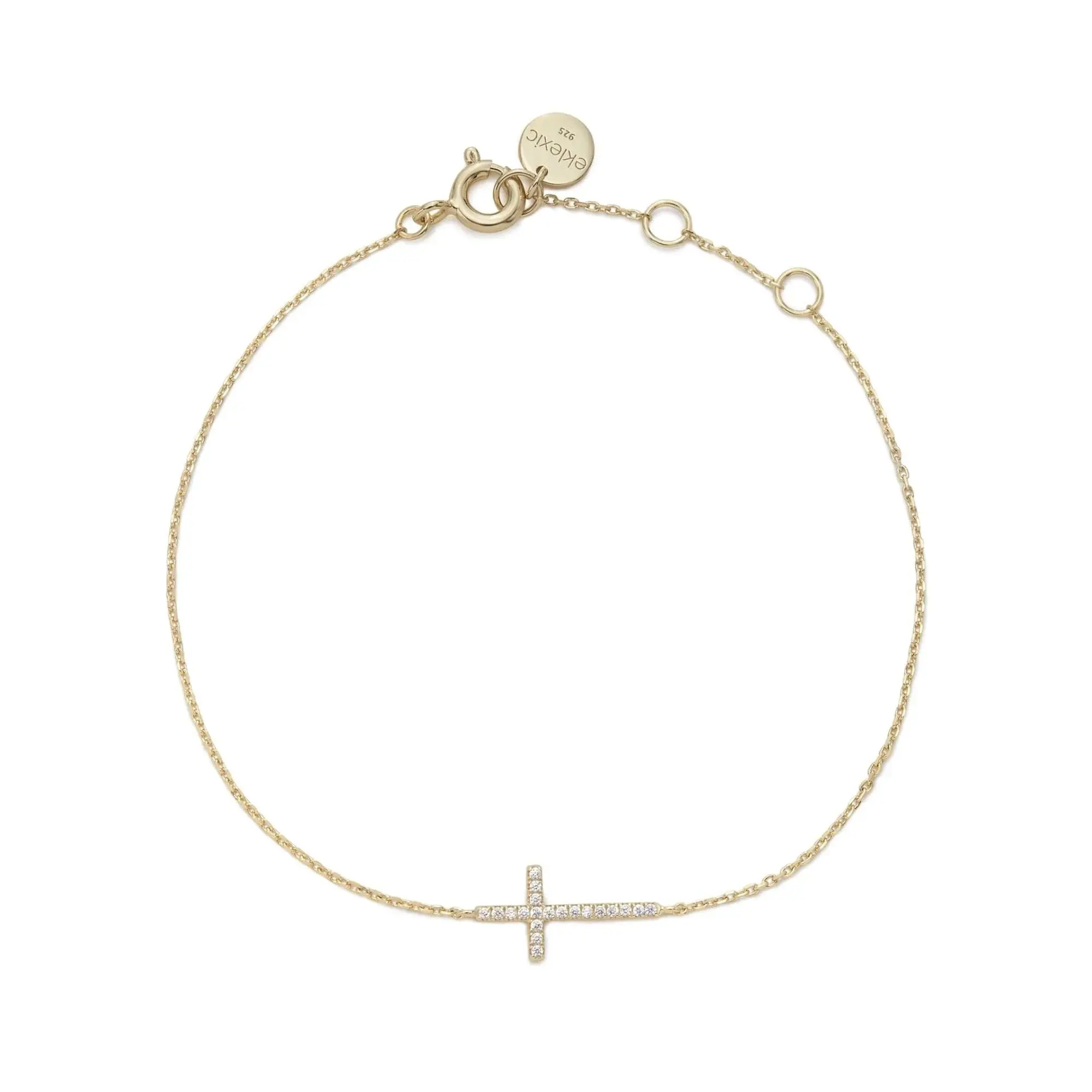 CZ Horizontal Cross Bracelet - Simple Design, Adjustable Fit, Ideal for Everyday Wear