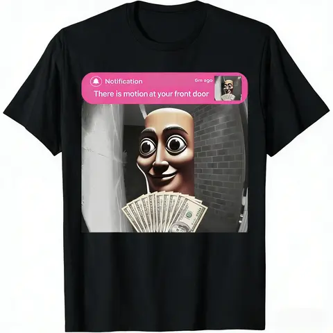 Men's Regular Fit Breathable Cotton Round Neck Short-Sleeve T-Shirt - TungTungTung Doorbell Meme Slogan Graphic Tee, Weekend-Ready Meme Humor, Easy Streetwear Vibe, Birthday Gift for BF, Anniversary Gift for Him