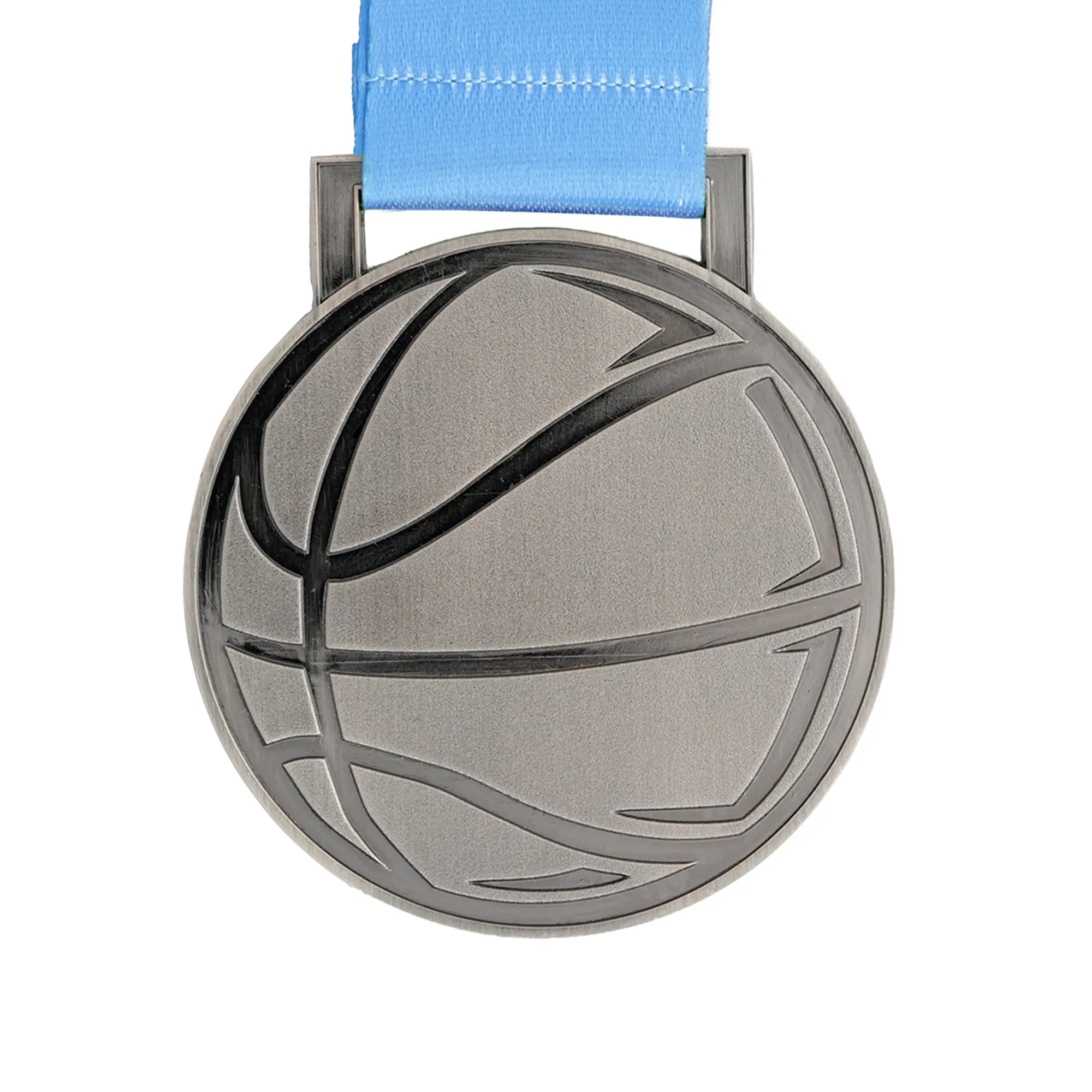 MED27 Basketball Medal - Antique Nickel&Blue