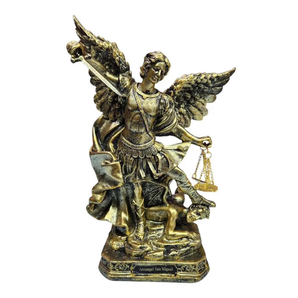 San Miguel Arcangel 9" Inches Tall Bronce Saint Michael Archangel Dorado Estatua Brand New Warrior and protector Statue Religious Decor Standing