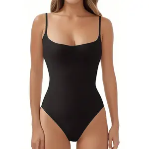 Women Sexy Spaghetti Strap Square Neck Thong Bodysuit Backless Camisoles Halter Tank Top athletic romper