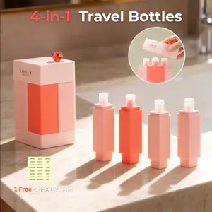 Valentines Day gift idea,4-in-1 Travel dispenser bottle for toiletries portable cosmetic shampo storage lotion compact container