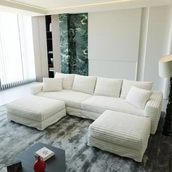 【Sub 1-4 packages】Niccae 102.4 " Plush Corduroy 4-Seat Sofa,Modern Comfy Upholstered Sofa Cloud Couch,Deep Seat Couches with Soft Pillows,Convertible Deep Seat Sofa Lounge Chair for Living Room Bedroom