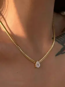 Elegant 18k Stainless Steel Teardrop Zircon Pendant Necklace, Fashionable Party Jewelry, Versatile Daily Wear Accessory, Perfect Gift Choice