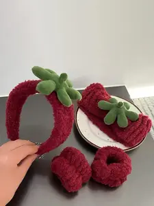Cute Strawberry Design Hair Band & Wristband & Hair Hoop, Soft Comfort Headband & Hair Band & Wristband, Fashion Hairstyle Accessories Set for Women & Girls