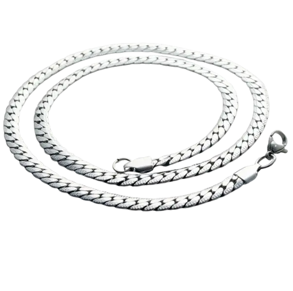 Silver Tone Cuban Link Chain Necklace for Men and Women – Titanium Steel Flat Curb Chain, Classic Unisex Jewelry Embossed Non-Tarnish Waterproof
