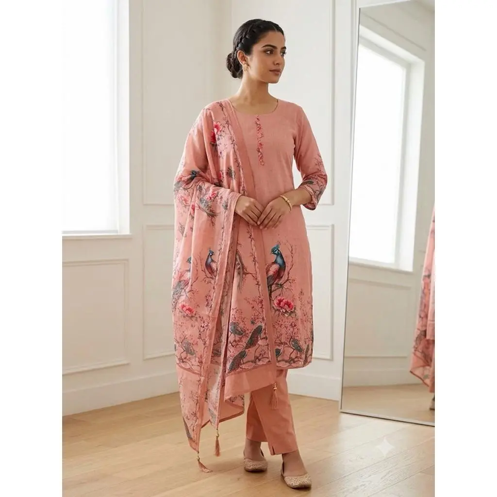 Women's Floral Print Kurta Set with Dupatta Elegant Three-Piece Outfit Ethnic Wear Trousers and Casual Kurti Set Traditional Festive Wear M-XXL
