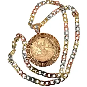 Centenary Necklace with Zirconia Pendant 18k Gold Plated Three-Tone Chain 24 Inches Long Elegant Design for Any Occasion