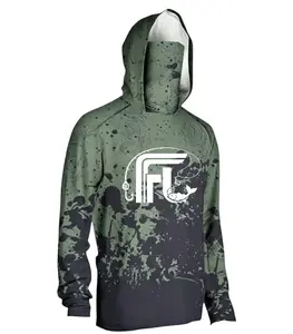FL men's hooded fishing jacket with mask, quick-dry, breathable, sun-protective UV outdoor workwear