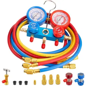 Manifold Gauge Set For R22,R410a,R134a Refrigerant, 3 Way AC Refrigerant Mini Gauges Set With R22,R410a Safety Valves, 5FT Hoses, R134a Adapters