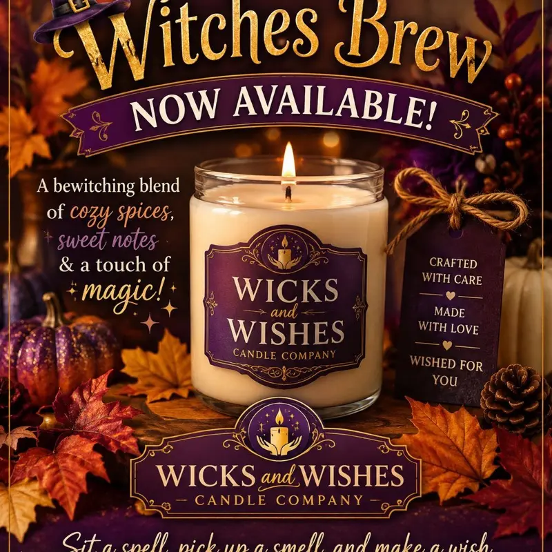 Wicks & Wishes Witches Brew Scented Soy Jar Candle - 10 oz Indoor Household Candle, Fall Season Decoration, Aromatic Inviting Scent