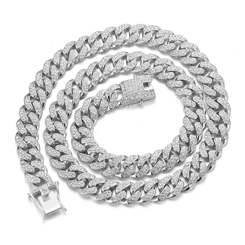 Cuban Link Chain Mens Iced Out Miami Cuban Necklace Silver/Gold Bling Diamond Hip Hop Jewelry for Women