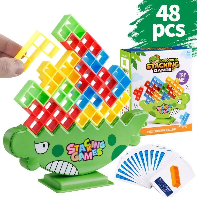 Stacking Game, 48pcs/set Blocks Game, Balance Game for Kids & Adults, Ideal Team Tower Game Stacker, Suitable for All Ages, Colorful Creative Building