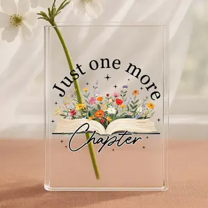 1pc Just One More Chapter Book Vase - Modern Rectangular Acrylic Book & Flower Centerpiece with Book-Themed Design, Durable Easy-Clean for home Table Decor, Gift for Librarians, Book Lovers, Housewarming, Christmas - Bookend Flower Holder