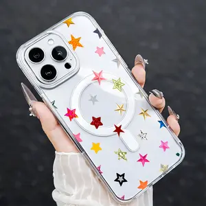 Star Pattern Premium Clear MagSafe iPhone Case Transparent Slim Shockproof Phone Cover for iPhone 17 16 15 14 13 Pro Max