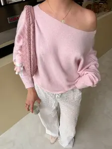Women's Off-Shoulder Knit Sweater Top, Sweet & Lazy Style, Perfect for Shopping, Dating, Parties, Spring/autumn/winter Seasons