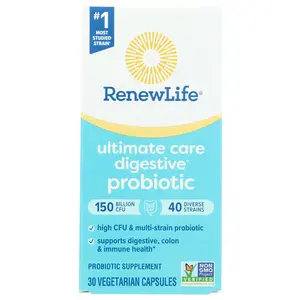 RenewLife Ultimate Care Digestive Probiotic 150B CFU 40 Strains Non-GMO Gluten-Free 30 Capsules - Edible, Healthcare