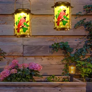 Livfineseason Cardinal Solar Lanterns Garden Decor, Cardinal Gifts for Women Mom Grandma Hanging Solar Lantern, Solar Lights Outdoor Waterproof Lantern, Solar Table Lantern Outside Yard Holiday Party Décor