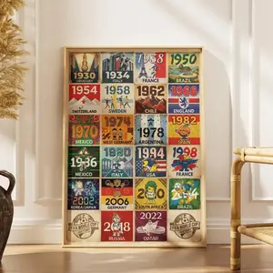 World Cup History Poster, Retro Collage Print, Sports Room Decor