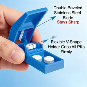 1pc blue manual tablet divider - equipped with stainless steel blades, portable carry case, plastic tablet divider, ABS plastic tablet storage box