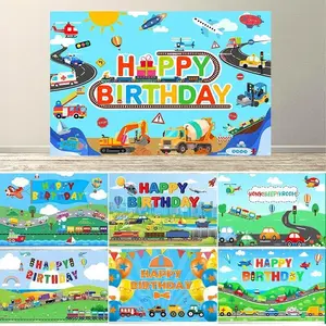 Dewprint Transportation Birthday Party Backdrop Cartoon Train Airplane Car Engineering Vehicle Banner Children Photo Prop