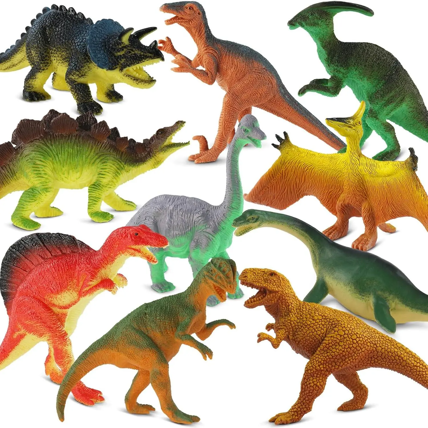 10-Piece Realistic Plastic Dinosaur Toys, Action Figure Set for Kids & Toddlers Ages 3-5, Educational Gift with T-Rex, Stegosaurus & Spinosaurus, Ideal Gift, Unisex, No, Figures, Set Includes