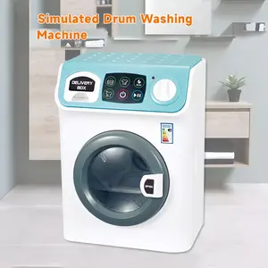 Casdon Blue Electronic Washer - Toy Washing Machine with Spinning Drum, Lights, & Sound Effects - Includes Laundry Basket & Washing Powder Box - Cleaning Playset for Children Aged 3+ play washer and dryer for kids mini washing machine pretend toys