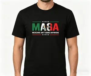 Crew Neck Double-Sided Print T-Shirt | Born in the USA, Mexican Roots T-Shirt | USA & Mexico_ZENG/shuang