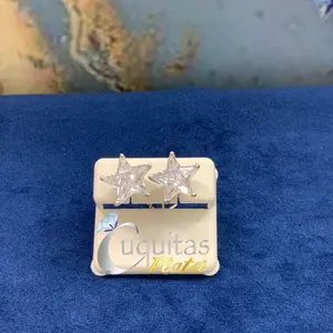 Hermosos aretes de estrellas con zirconia blanca 11mm plata .925