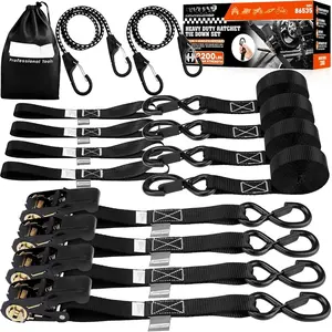 Ratchet Straps Heavy Duty, Tie Down Straps Ratchet Set, 2200 LB Break Strength, Safety Lock S Hooks,  for Moving, Securing Cargo, Kayaks, Mountain (4 Pack,Black)