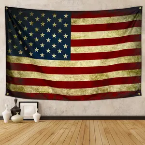Vintage American Flag Tapestry - 60"x40" Brass-Accented Full Print Heritage Antique Classic Americana Tapestry, Home Bedroom Dorm Wall Hanging Decor, Full Print Tapestries, Heritage Style Tapestries