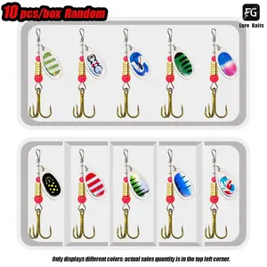 10pcs/box 6cm/3g Multi-Color Random Composite Rotating Metal Flashers, Sharp Treble Hooks, Surface Lures, Topwater Lure, Spoon Lures, Outdoor Fishing Gear