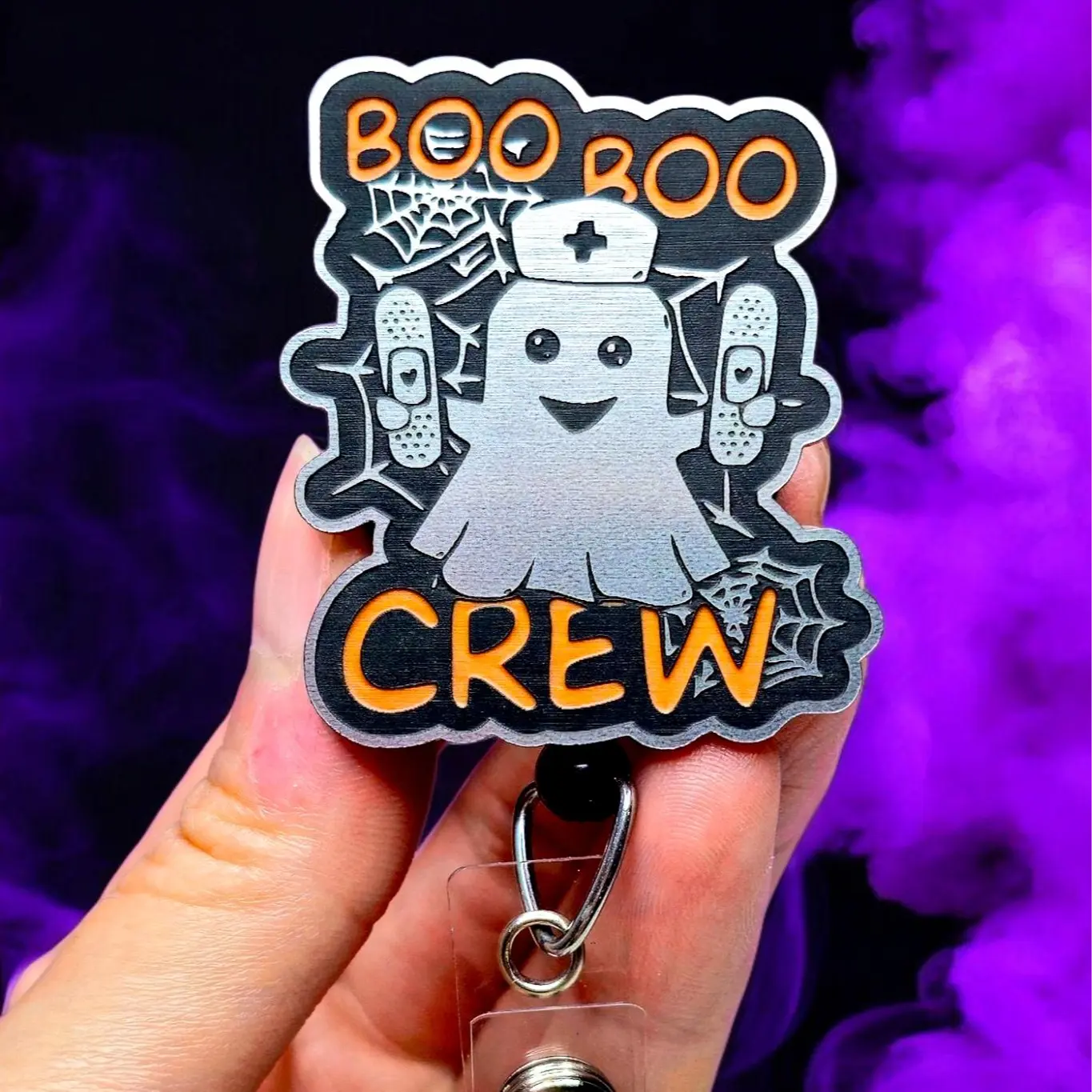 Boo Boo Crew Badge Reel - Halloween Badge - Retractable Badge Holder - Ghost Acrylic Badge Reel for Nurses and Healthcare Workers