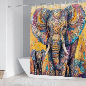 1/4 piece artistic elephant pattern design bathroom set, Shower curtain sets, Printed Shower Curtain, including soft floor mats with good rebound, water absorption, anti slip, toilet seat cushions, shower curtains, home decor, preferred for gift giving
