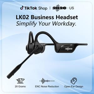 2B2C LK02 Bluetooth Air Conduction Headset with Mic, For Trucker Drivers, Open Ear Wireless Headphones with Bluetooth 5.1/Mute Function/aptX-HD/LL, for Online Meeting/Online Teaching/Office Home Business/Driving summerwins